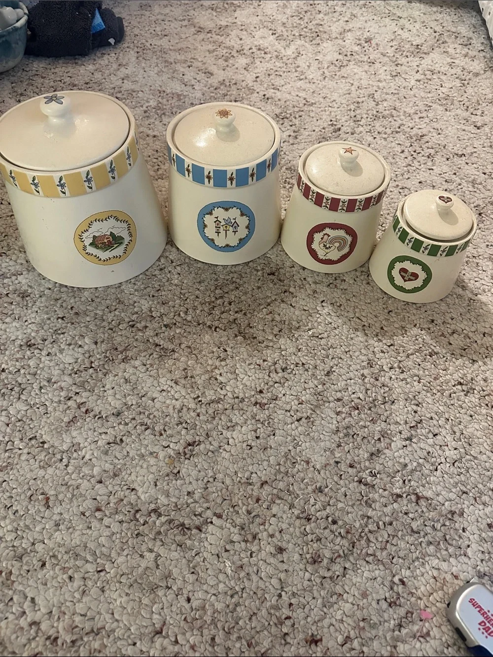 Vintage 1980s Russ Berrie Ceramic Kitchen Canister Set - 4 Piece